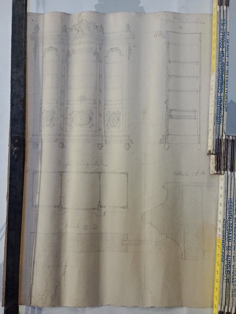 Plan dessin original menuiserie armoire ancienne, 27x36, Enlèvement ou Envoi, Dessin, Original