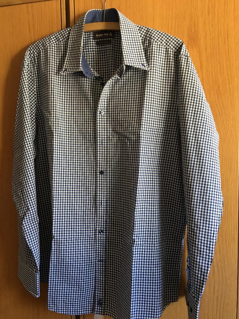 Hemd Jacques Britt donkerblauw geruit maat L, Kleding | Heren, Blauw, Jacques Britt, Ophalen of Verzenden, Halswijdte 41/42 (L)