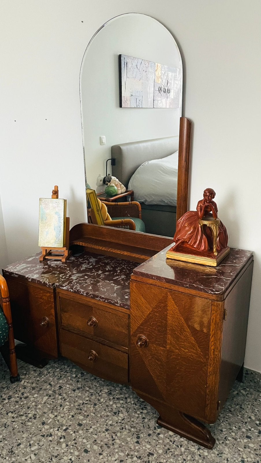 Prachtige art deco kaptafel dressoir met marmeren blad, Ophalen, Zo goed als nieuw