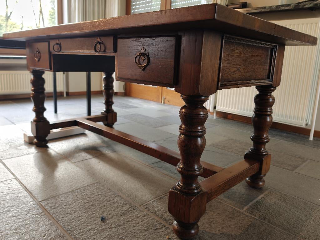 Antieke massief eiken schrijftafel/bureau, Antiek en Kunst, Ophalen
