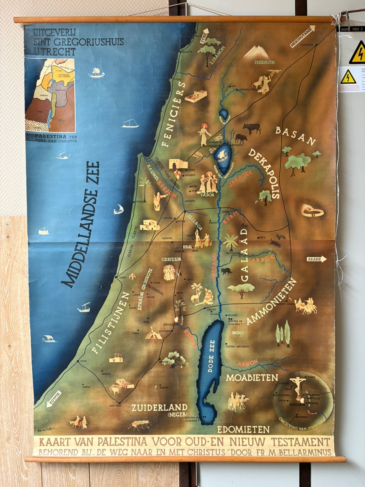 Kaart van Palestina voor Oud- en Nieuw Testament, Antiek en Kunst, Antiek | Schoolplaten, Ophalen, Overige thema's