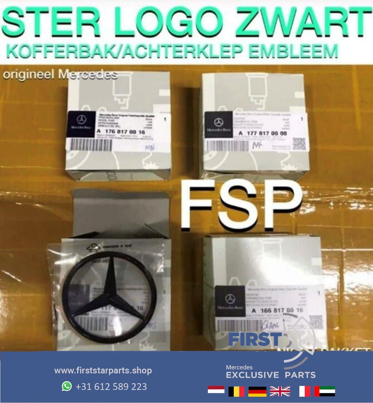 Kofferklep logo Mercedes STER ZWART W204 W205 achterbak logo, Utilisé, -, -, Enlèvement ou Envoi