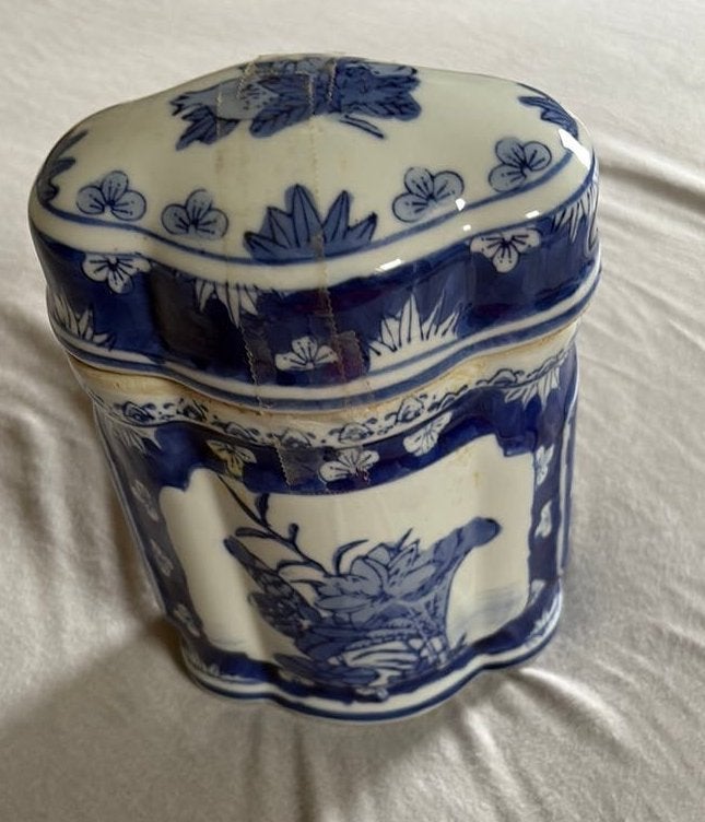 Boîte à thé chinoise - pot de rangement - blanc-bleu, Enlèvement ou Envoi