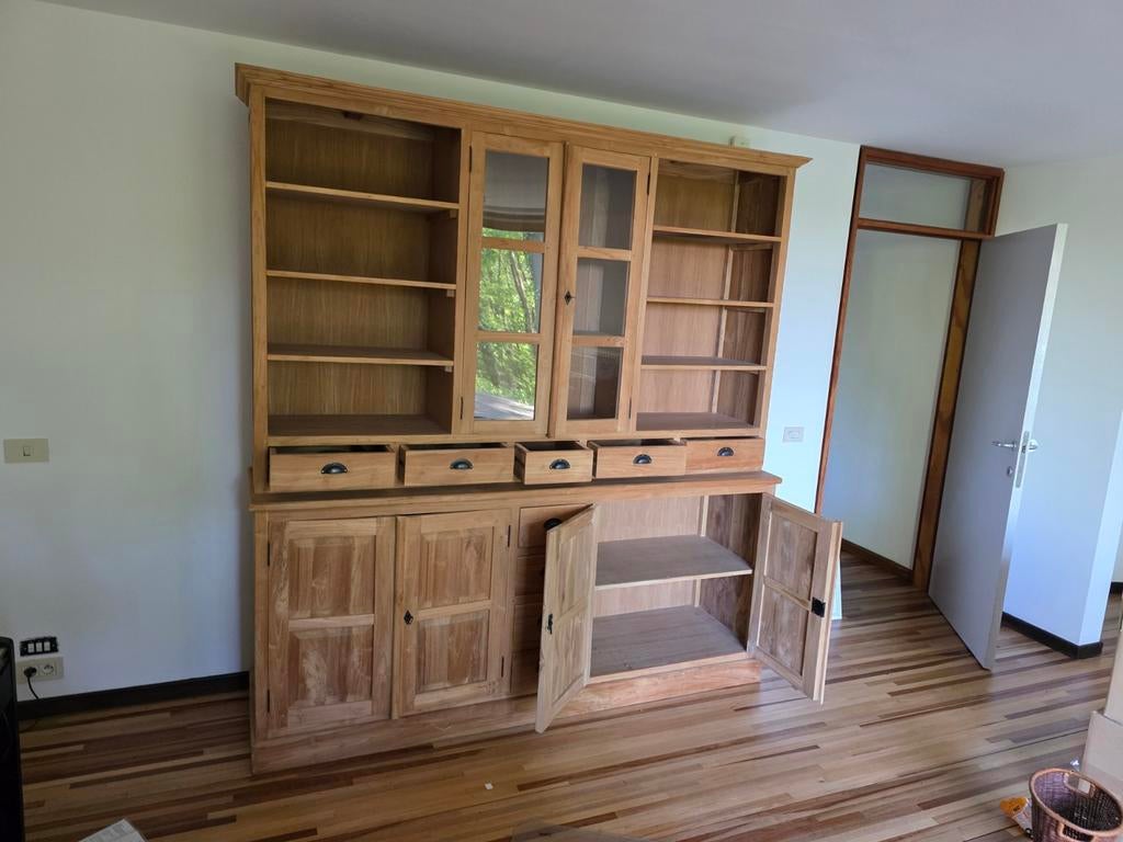 Grote teakhouten boekenkast, Huis en Inrichting, Kasten | Buffetkasten, Ophalen, 200 cm of meer, Teakhout, Zo goed als nieuw