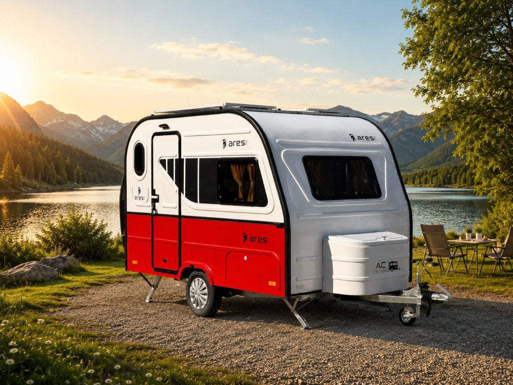 ✅CARAVANE ARES 310 •ROUGE •NEUVE •4 PERSONNES •710 KG • ALKO, Réfrigérateur, 500 - 750 kg, Lit transversal, Siège de train