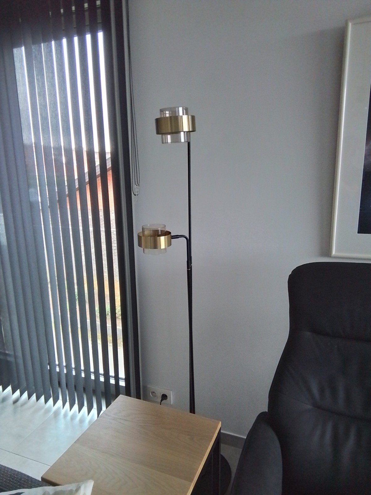 vloerlamp. goud, zwart, glas, Huis en Inrichting, Gebruikt, Overige fittingen, Ophalen of Verzenden, Glas