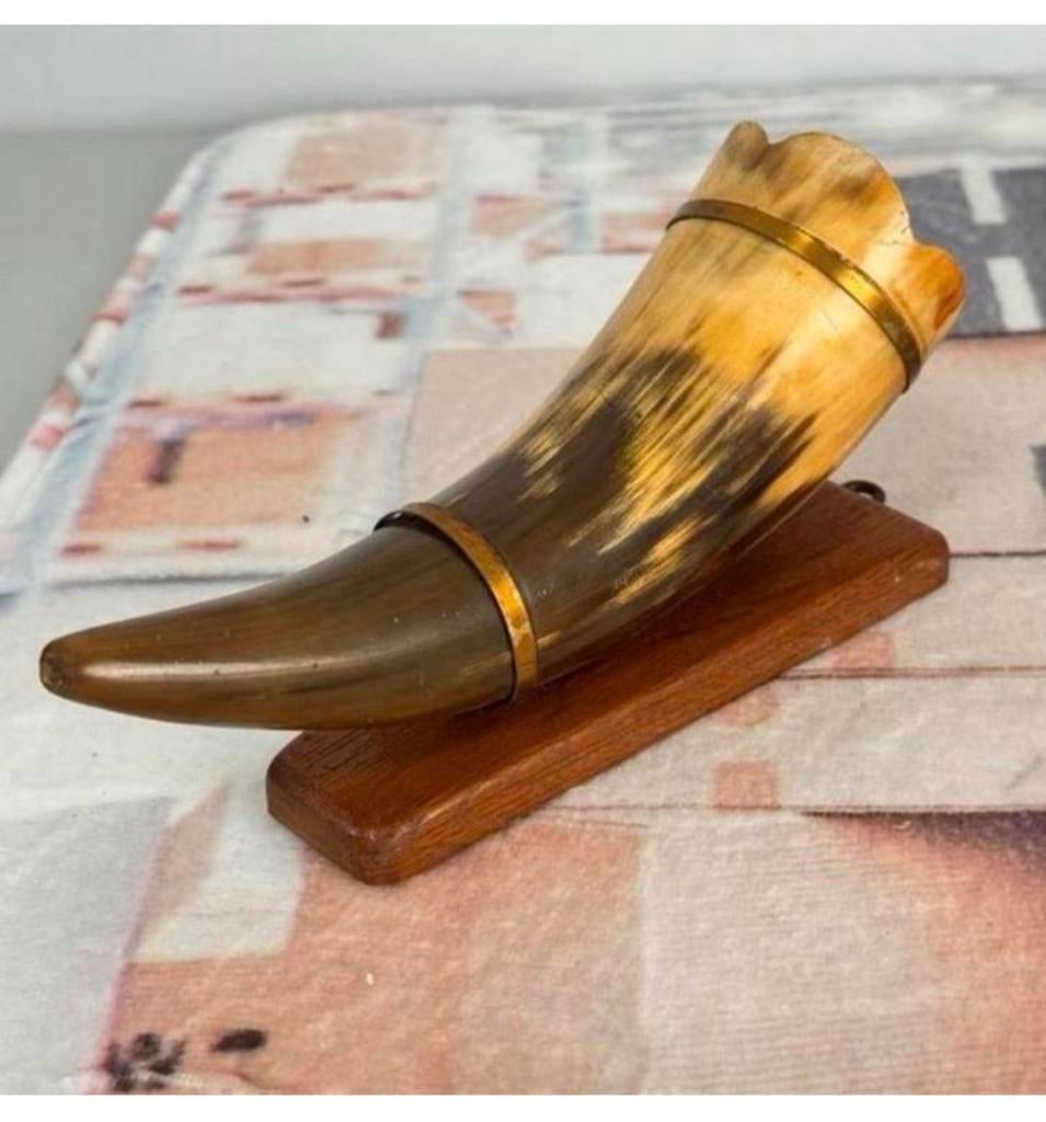 Vintage Viking drinking glanzende Hoorn op standaard, 20cm, Ophalen of Verzenden