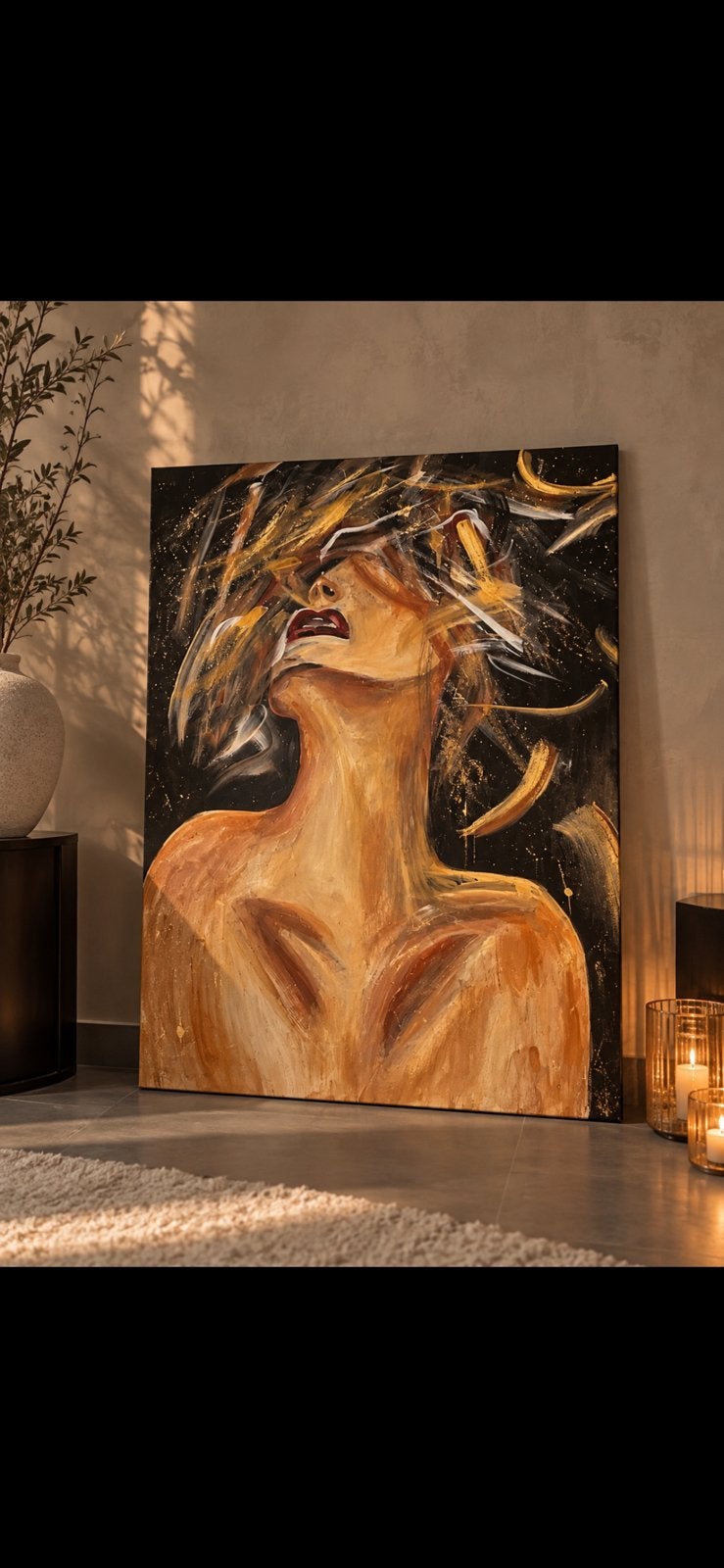 vrouw in goud & aardetinten, Antiek en Kunst, Ophalen of Verzenden