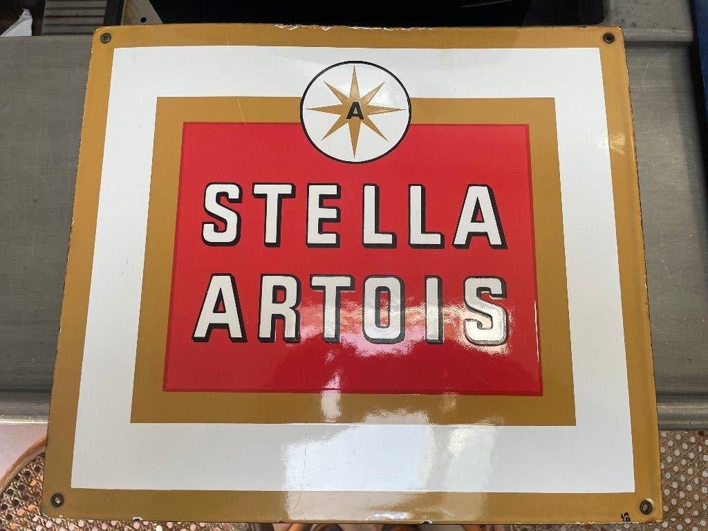 PLAQUE EMAILLEE STELLA ARTOIS ANCIENNE, Verzamelen, Ophalen of Verzenden, Gebruikt, Reclamebord
