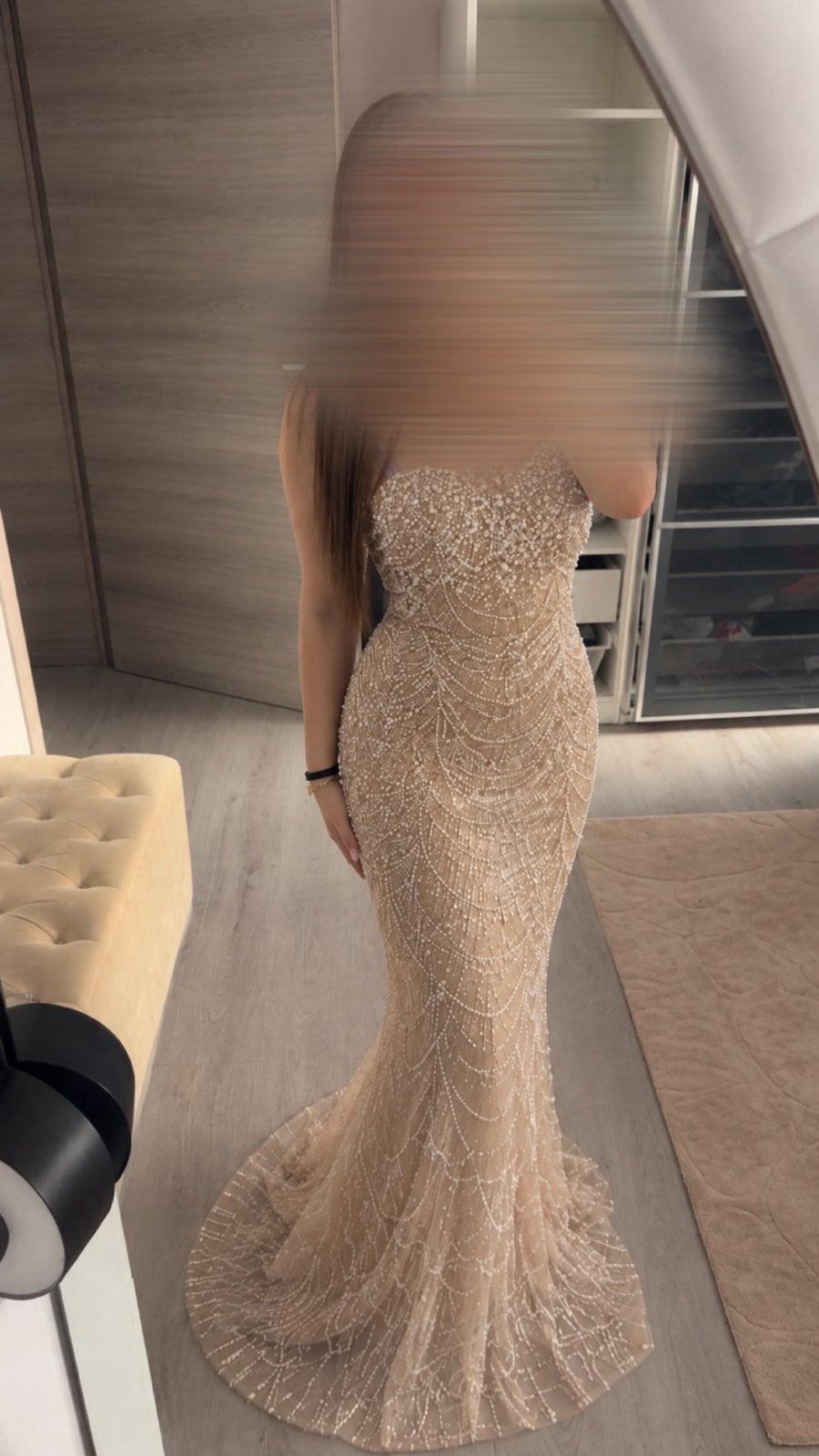 Robe longue perlee beige, Enlèvement ou Envoi, Comme neuf, Beige