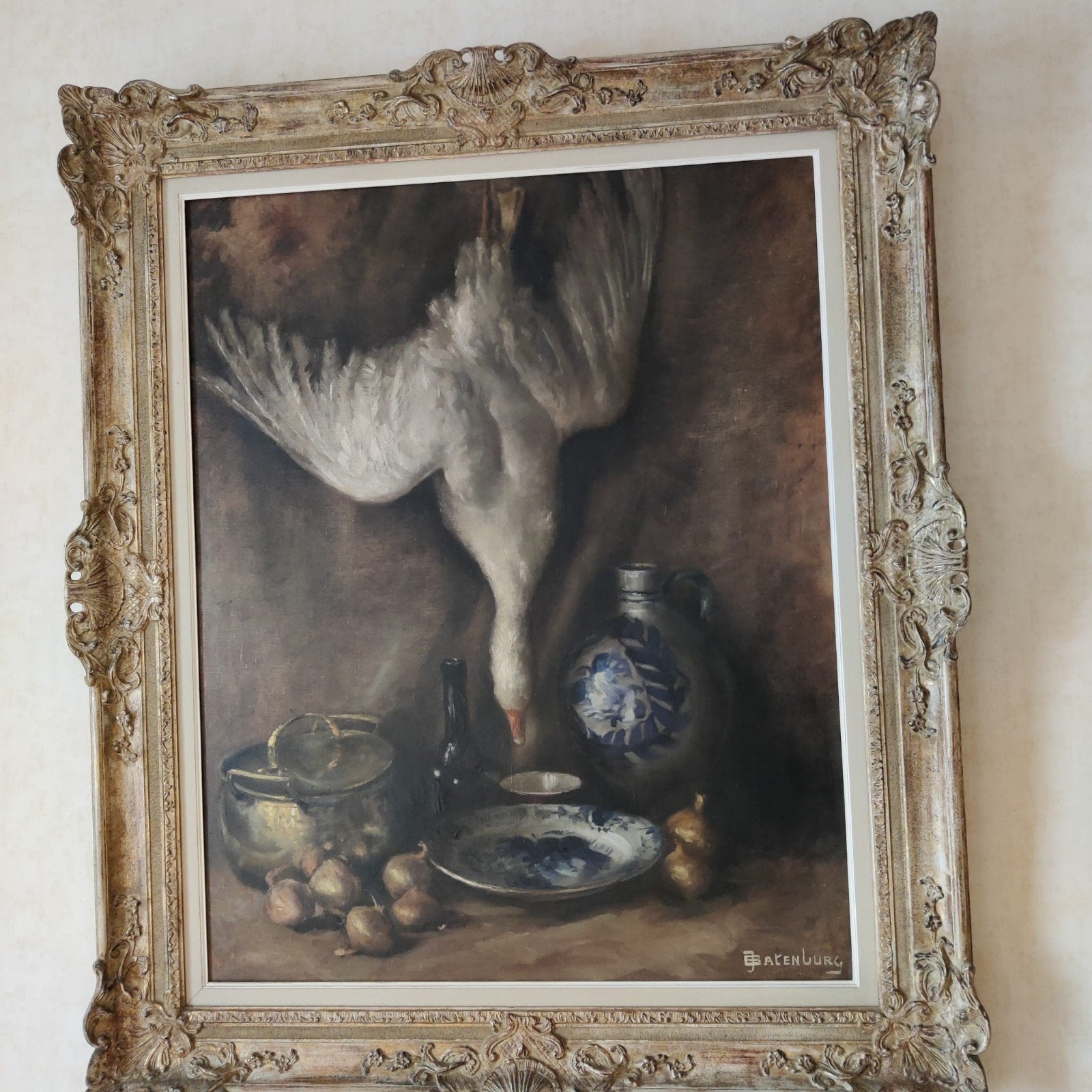 Jean Batenburg - Nature morte avec gibier, cuivre et poterie, Enlèvement, Nature morte, Toile