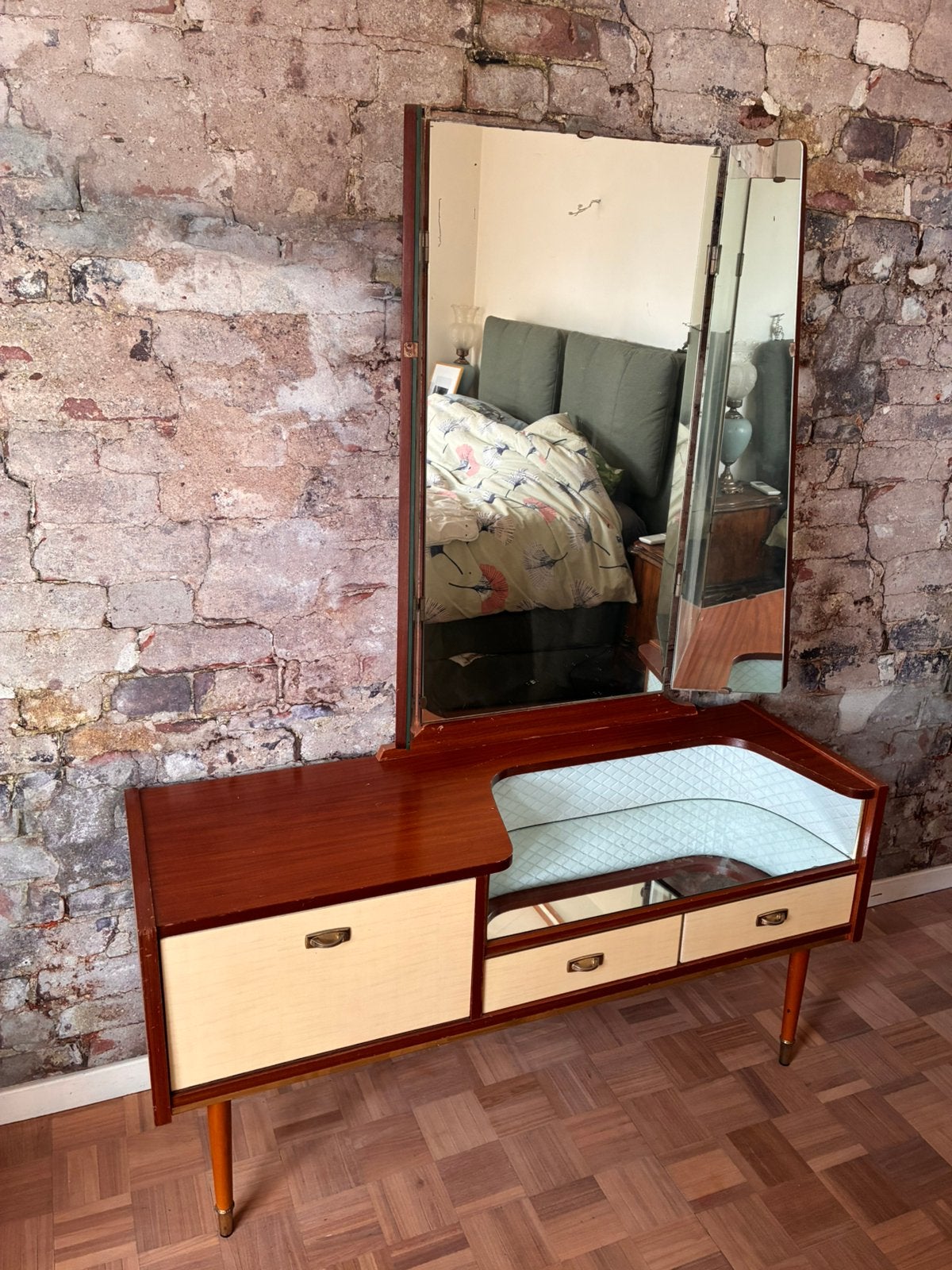 Coiffeuse vintage - années 50/60 miroir en 3 parties , Enlèvement, Comme neuf, Bois