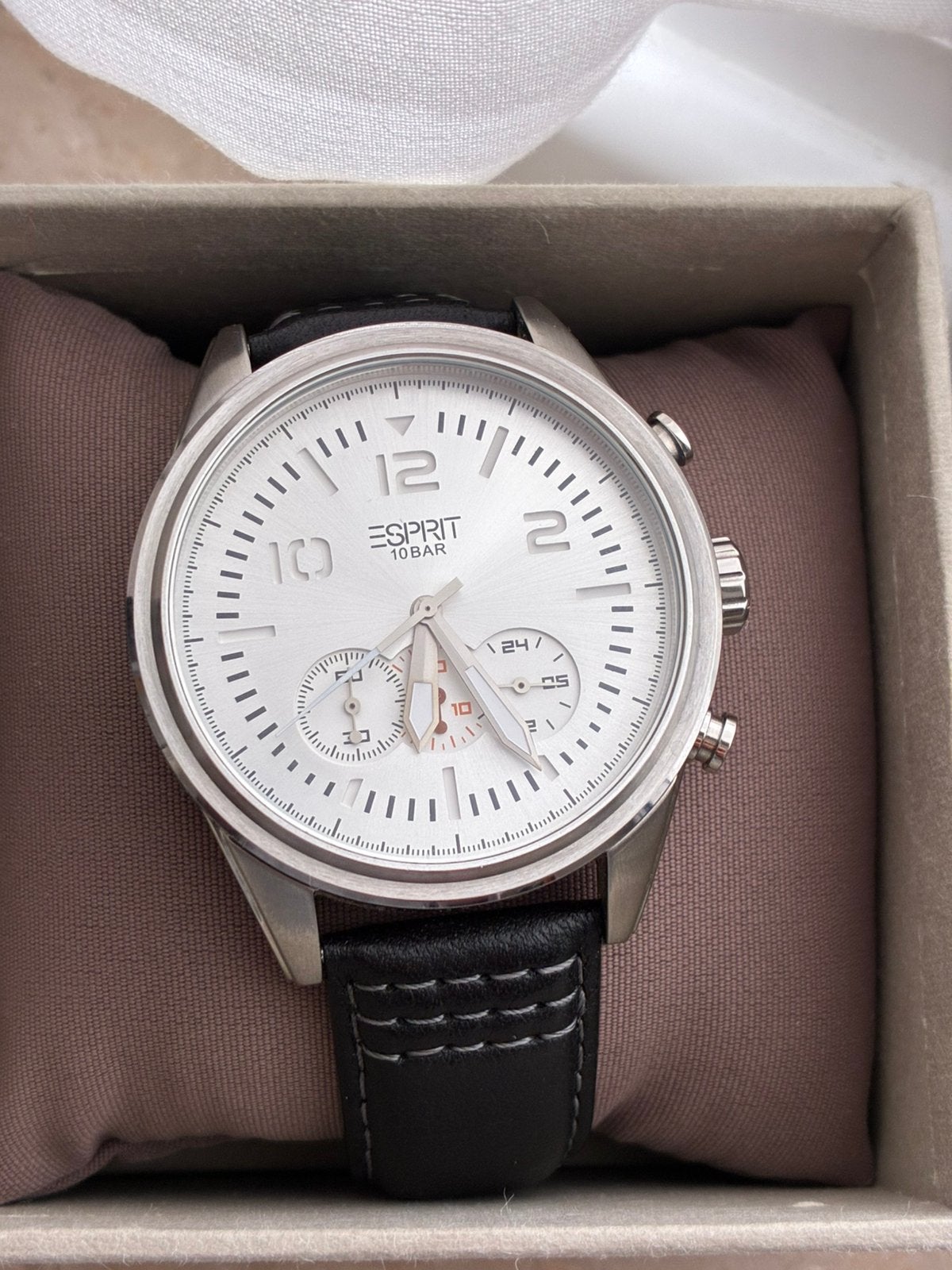 Prachtig Esprit 10 bar chique stijlvol nieuw leren horloge, Overige merken, Leer, Staal, Polshorloge