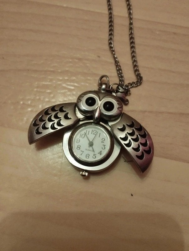 Zilveren uilenhanger/horloge, Handtassen en Accessoires, Horloges | Dames, Ophalen, Zo goed als nieuw, Zilver
