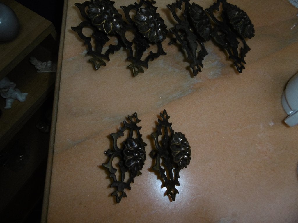 antiek, 4+2 trekkertjes in messing, nieuwstaat, Ophalen of Verzenden, Zo goed als nieuw, Koper of Messing, Overige typen