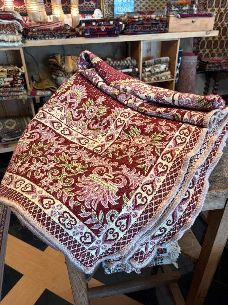 Grand foulard tafelkleed semi-klassiek reversibel ecru paars, Tafelkleed, Ophalen of Verzenden, Zo goed als nieuw, Wit