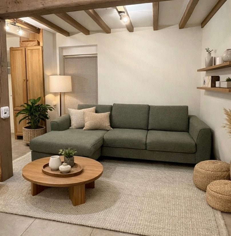 Siège d'angle en tissu (vert/gris), Enlèvement, Utilisé, Tissus, Modern scandinavisch
