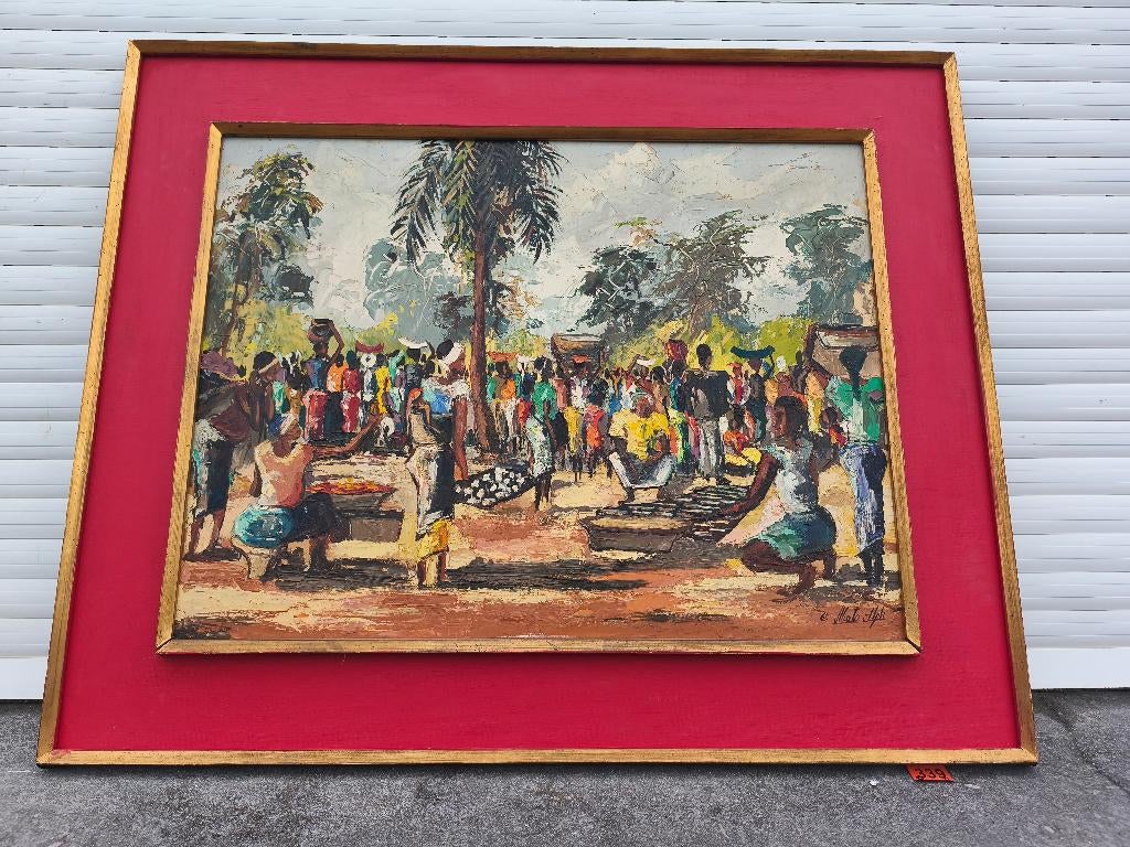 Huile sur panneau scène africaine signe mato steph, Antiquités & Art, Art | Peinture | Classique, Enlèvement ou Envoi