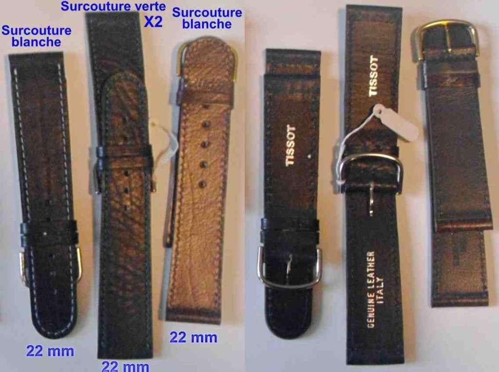 Bracelet Tissot cuir noir/brun, 22 mm, boucle métal. vintage, Ophalen of Verzenden, Nieuw, Zwart, Leer
