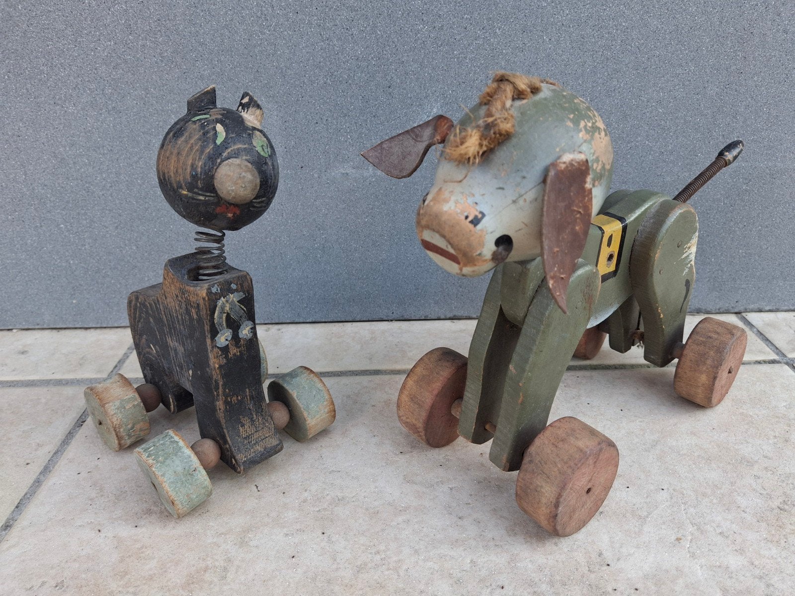 Vintage trekspeelgoed kat en hond, Antiek en Kunst, Ophalen of Verzenden