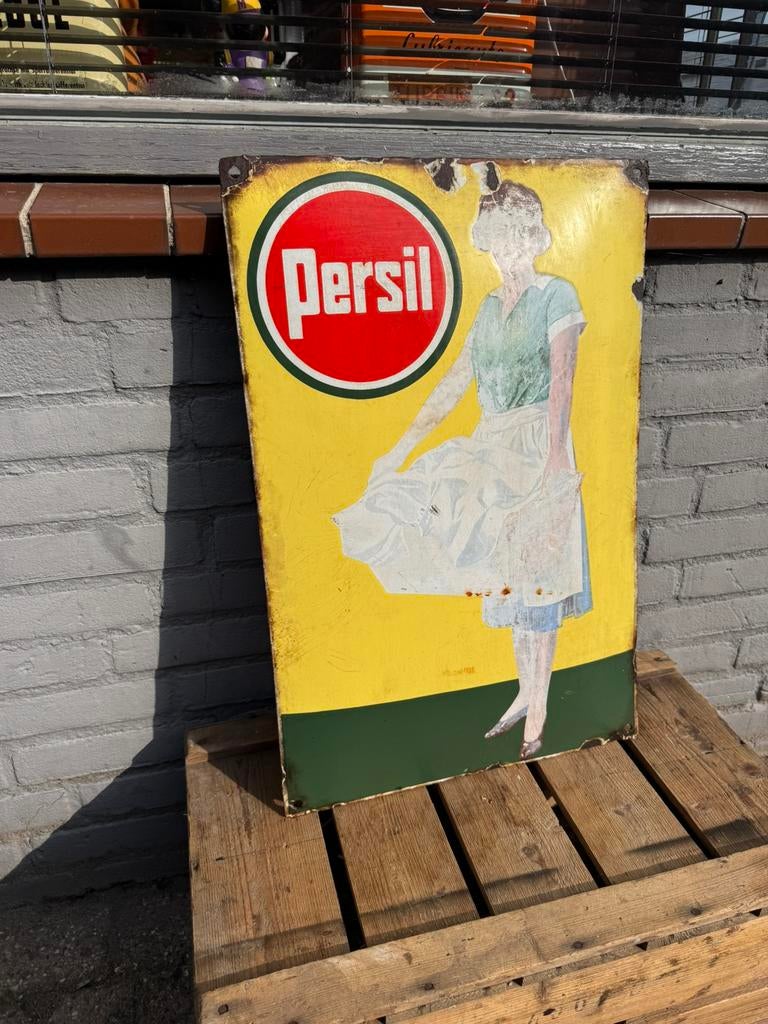 Persil was oud emaille reclamebord, Ophalen of Verzenden