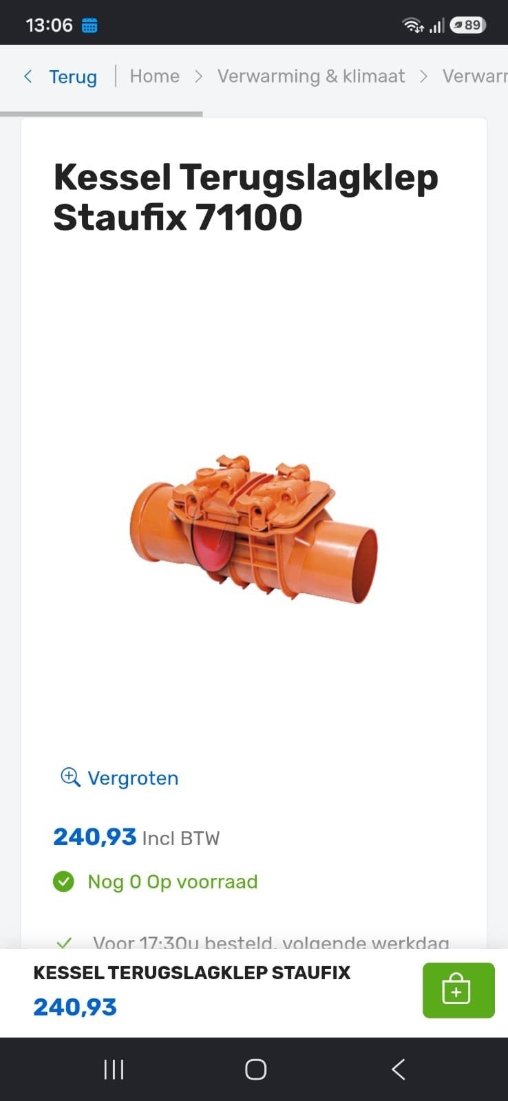kessel terugslagklep staufix 110 dia, Doe-het-zelf en Bouw, Buizen en Afvoer, Ophalen