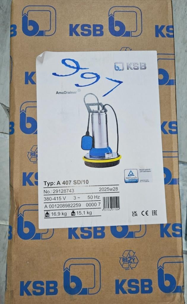 Pompe KSB, Enlèvement, Neuf, Électrique