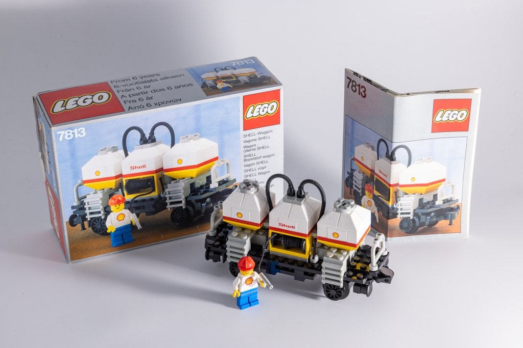 LEGO 7813 Shell Tanker Wagon (1985) - complet avec boîte, Instructions incluses, Lego, Ensemble complet, Utilisé