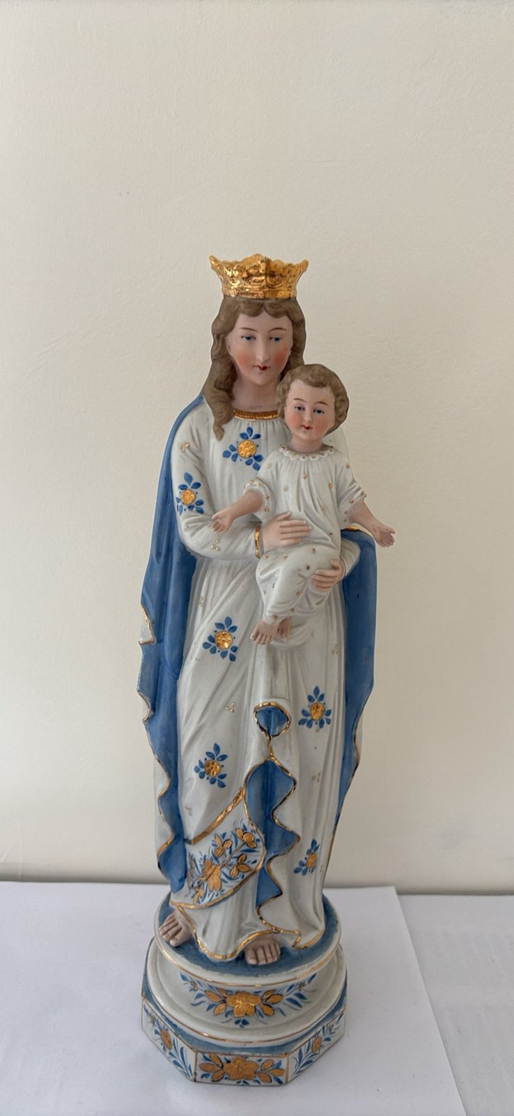 Statue Ancienne de la Vierge à l'Enfant en Porcelaine, Enlèvement ou Envoi