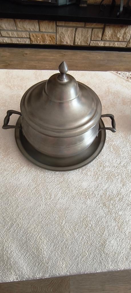 Tinnen serveerpot met deksel,, Ophalen of Verzenden