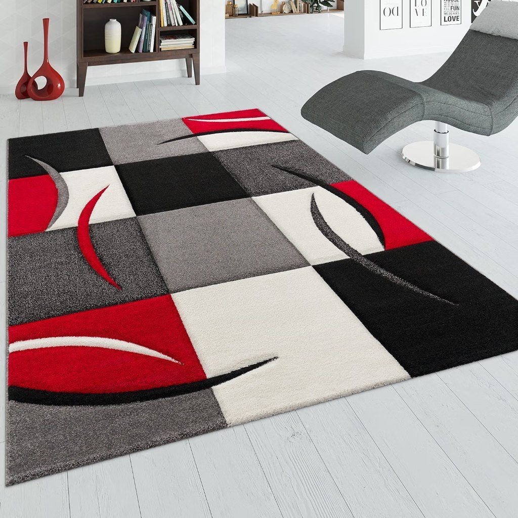 Tapis Paco Home 160x230 rouge/noir/crème - Gratuit/Gratis, Maison & Meubles, Ameublement | Tapis & Moquettes, 200 cm ou plus, Moderne, motif géométrique à carreaux