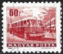 1 Postzegel Hongarije 1963 Vervoermiddelen Bus, Postzegels en Munten, Postzegels | Europa | Hongarije, Ophalen of Verzenden, Gestempeld
