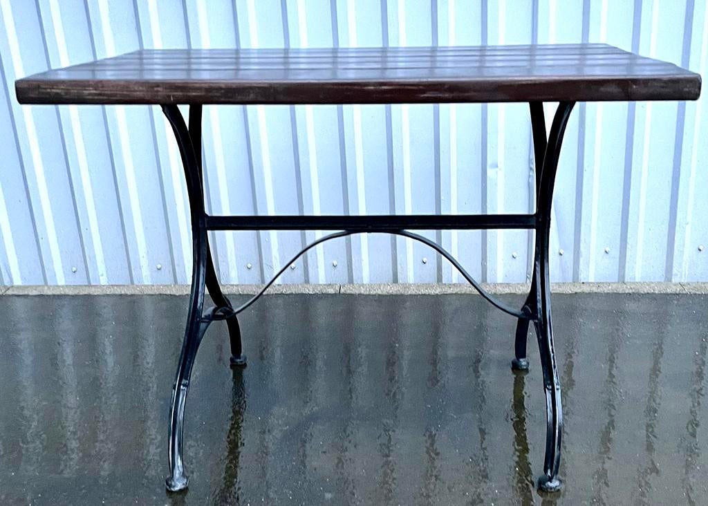Table de jardin bistrot – fonte et chêne, très robuste, Enlèvement, Comme neuf, Rectangulaire, Métal