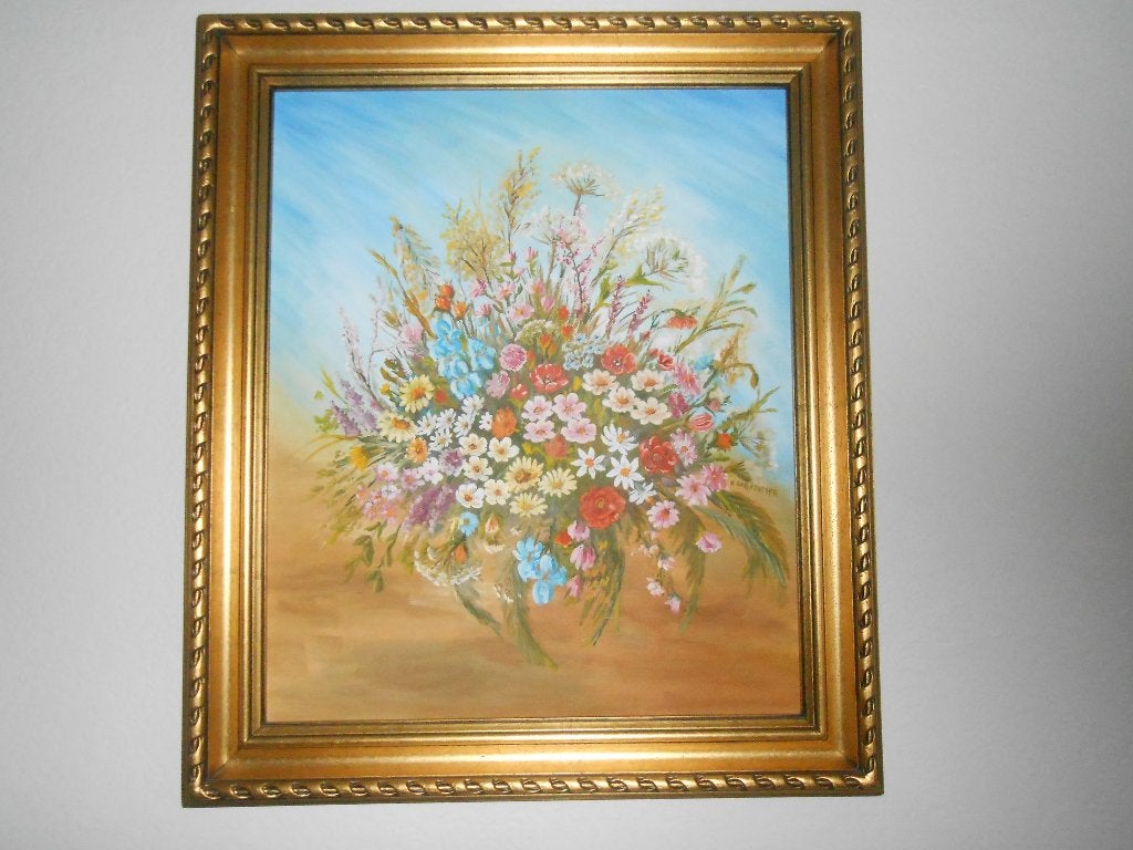 Peinture sur toile avec fleurs des champs 70x60, Enlèvement, Classique, Fleurs