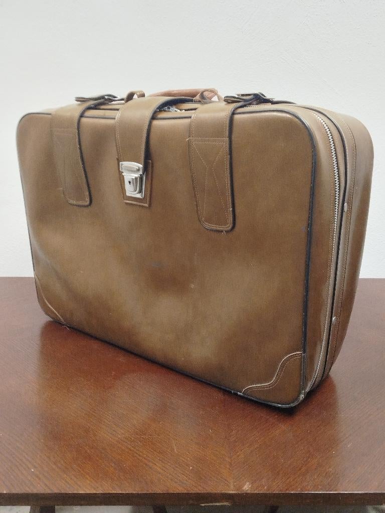 Vintage fifties reiskoffer leder, Antiek en Kunst, Curiosa en Brocante, Ophalen of Verzenden