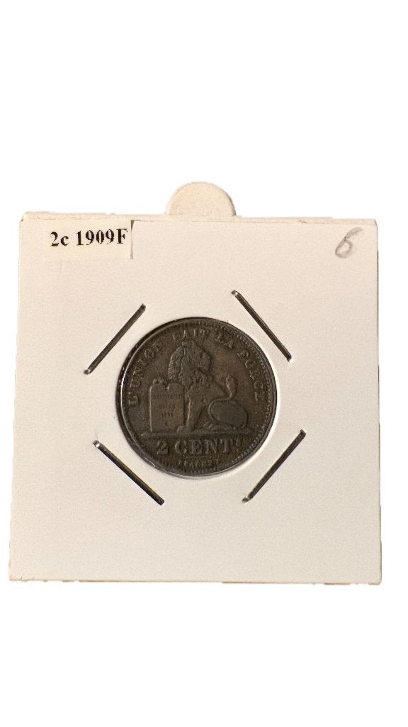 LEOPOLD II: 2 cent 1909F (2), Ophalen of Verzenden