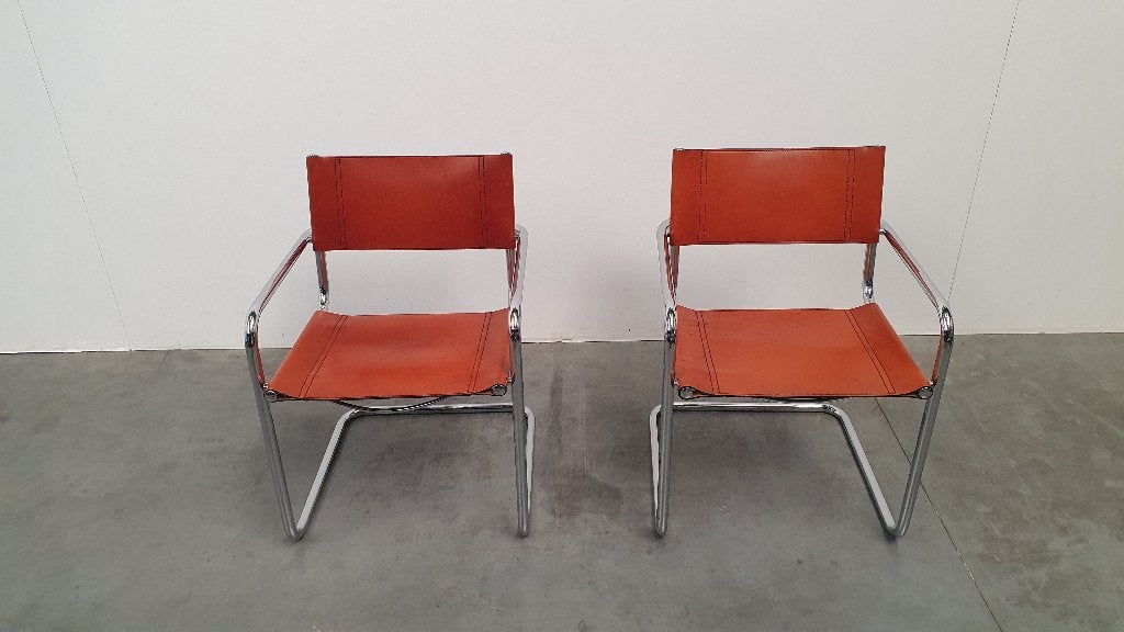 Fasem italy 70s vintage stoelen cognac tuigleer, mart stam, Enlèvement