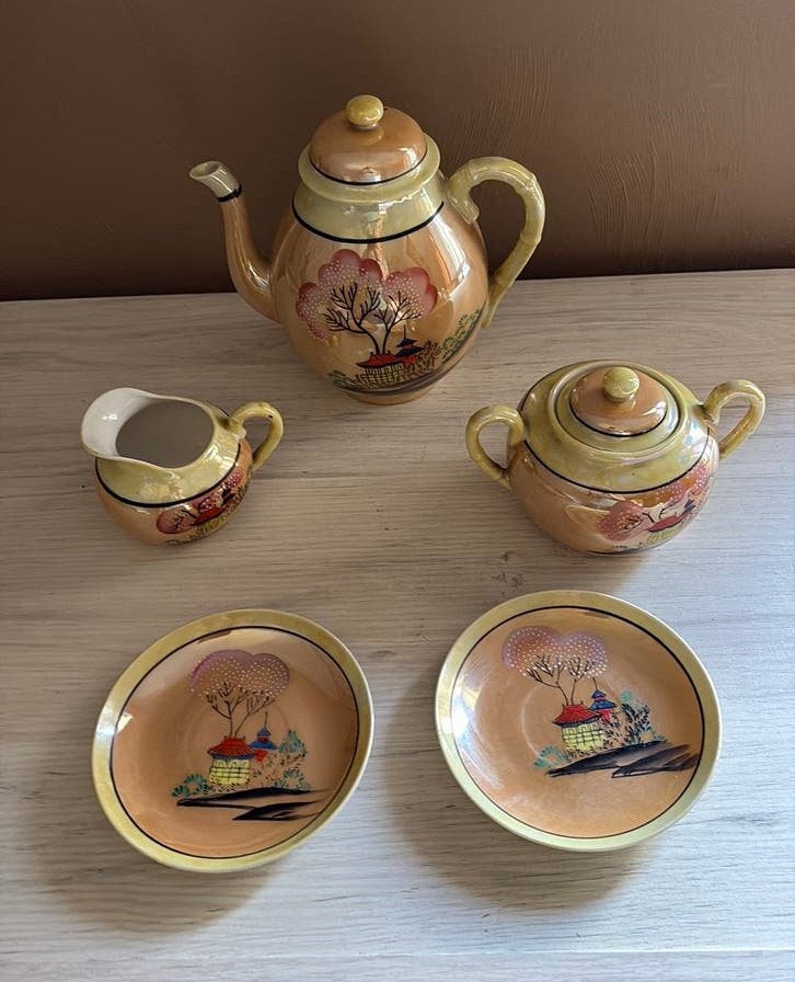 Antiek Japans Porselein LusterwareTheepot,Suikerpot,Melkkan, Antiek en Kunst, Antiek | Servies los, Ophalen of Verzenden