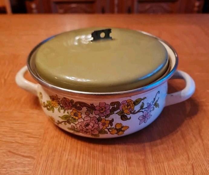 Vintage kookpot met bloemen, Huis en Inrichting, Ophalen of Verzenden