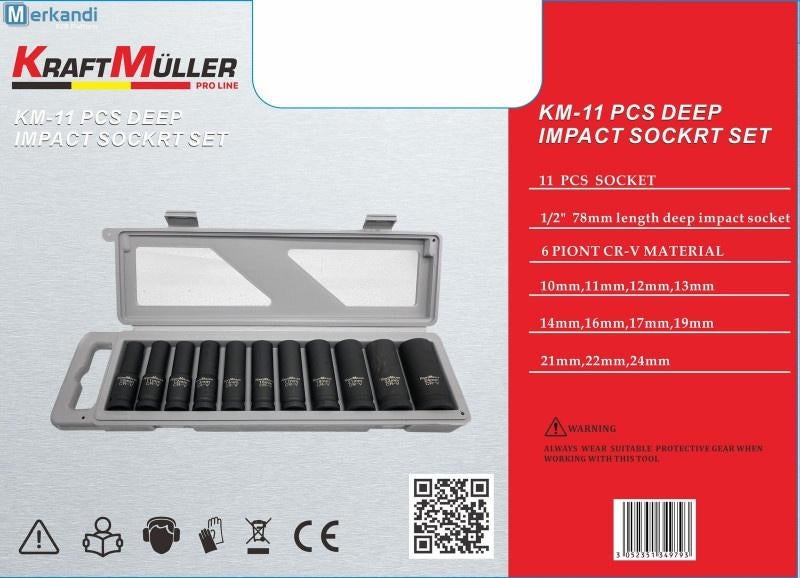 Coffret de douilles à choc noires 11 pièces KraftMüller, Ophalen, Nieuw