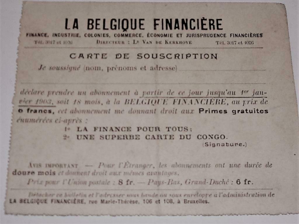 carte de souscription LA BELGIQUE FINANCIERE
