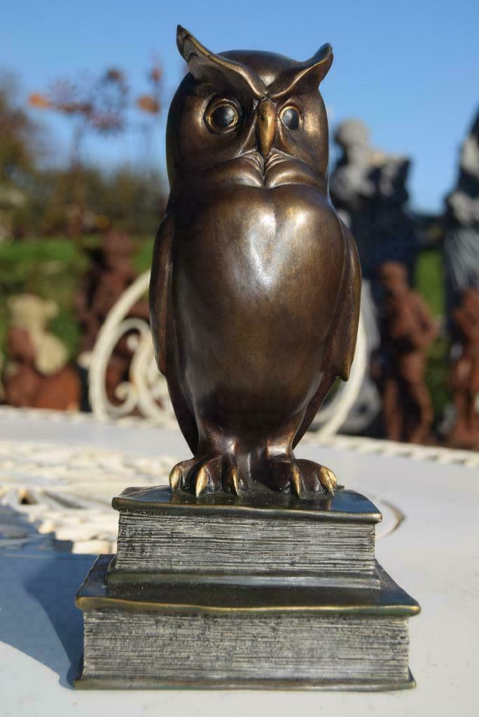 Superbe hibou en bronze signé sur livres, Ophalen of Verzenden, Brons