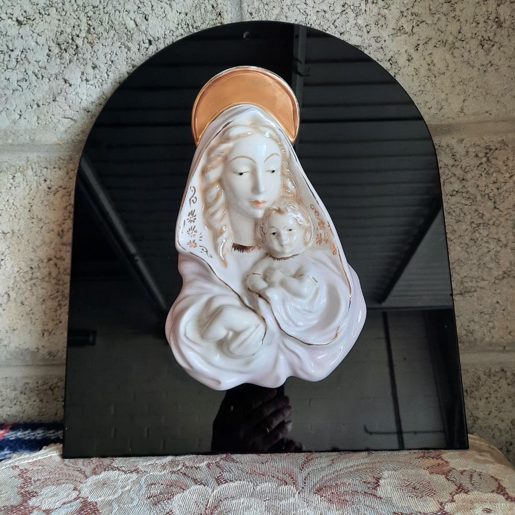 Buste de la Sainte Vierge sur plaque en verre noir, vintage, Enlèvement ou Envoi