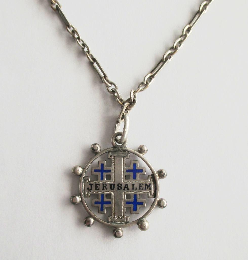 Halsketting met blauwe 4 + + + + Jeruzalem en 5 + + + + +, Bijoux, Sacs & Beauté, Colliers, Enlèvement ou Envoi, Avec pendentif