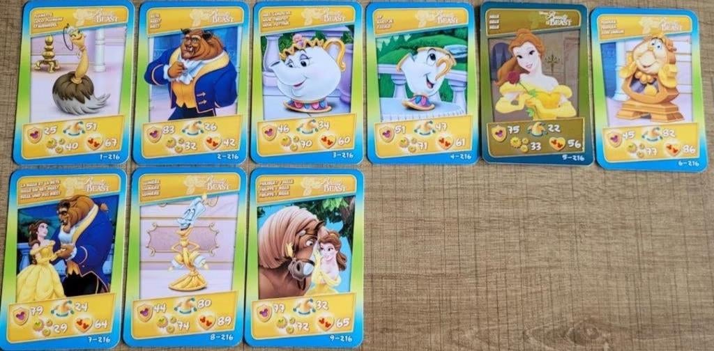 Belle en het Beest: 9 verzamelkaarten (Cora-Match), Enlèvement ou Envoi, Comme neuf, Film, Photo ou Carte
