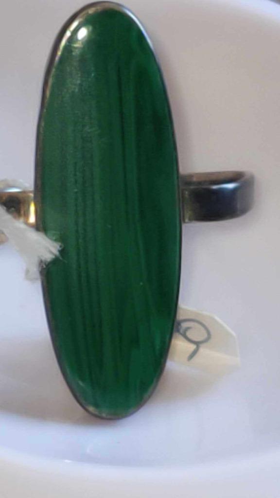 1 bague argent + cabochon en Malachite vintage (70/80) neuve, Neuf, Femme, Argent, Vert