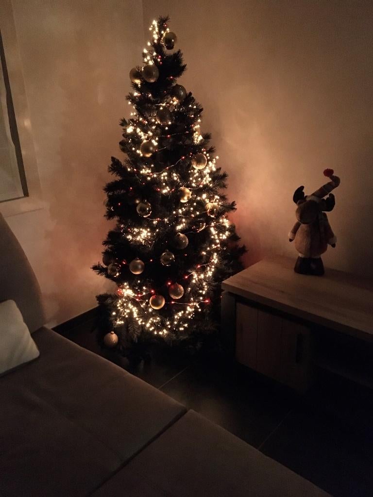 zwarte kerstboom mét versiering (ballen, lichtjes), Diversen, Kerst, Ophalen, Zo goed als nieuw
