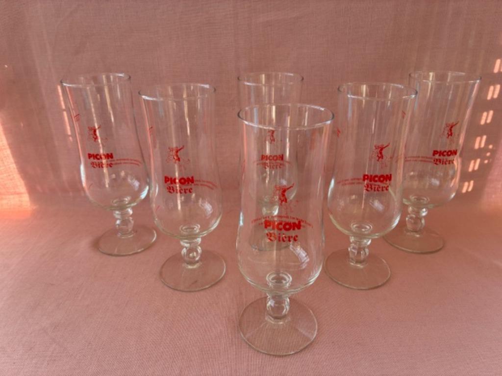 6 anciens verres à bière Picon, en forme de coupe, sur socle, Enlèvement ou Envoi, Comme neuf, Ustensile