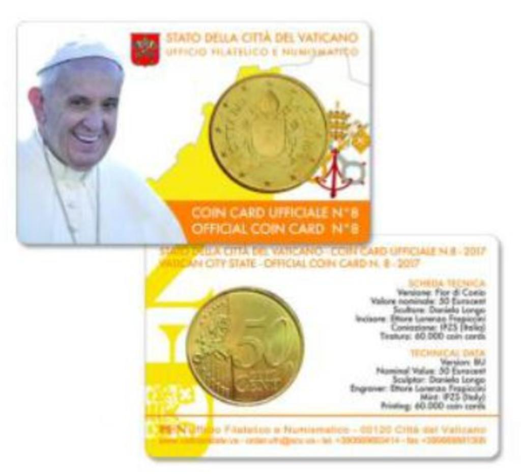 coincard 50 eurocent Vaticaanstad 2017 Nr. 8, Postzegels en Munten, Ophalen of Verzenden, Vaticaanstad