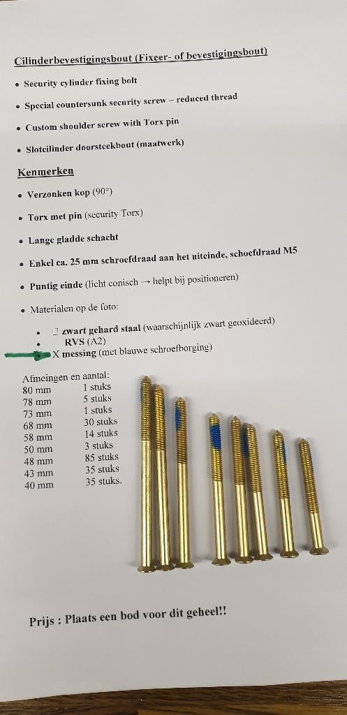Veiligheidscilinderbevestigingsbout- sloten  ( Messing), Enlèvement, Neuf, Autres matériaux, Clé